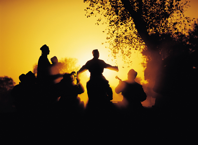 巴楚县民间艺人在胡杨树下的狂欢